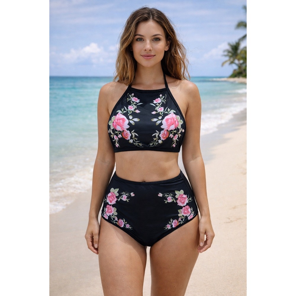 CUPSHE‎ Black Floral High Waisted Bikini Set | NWT - SIZE XL
